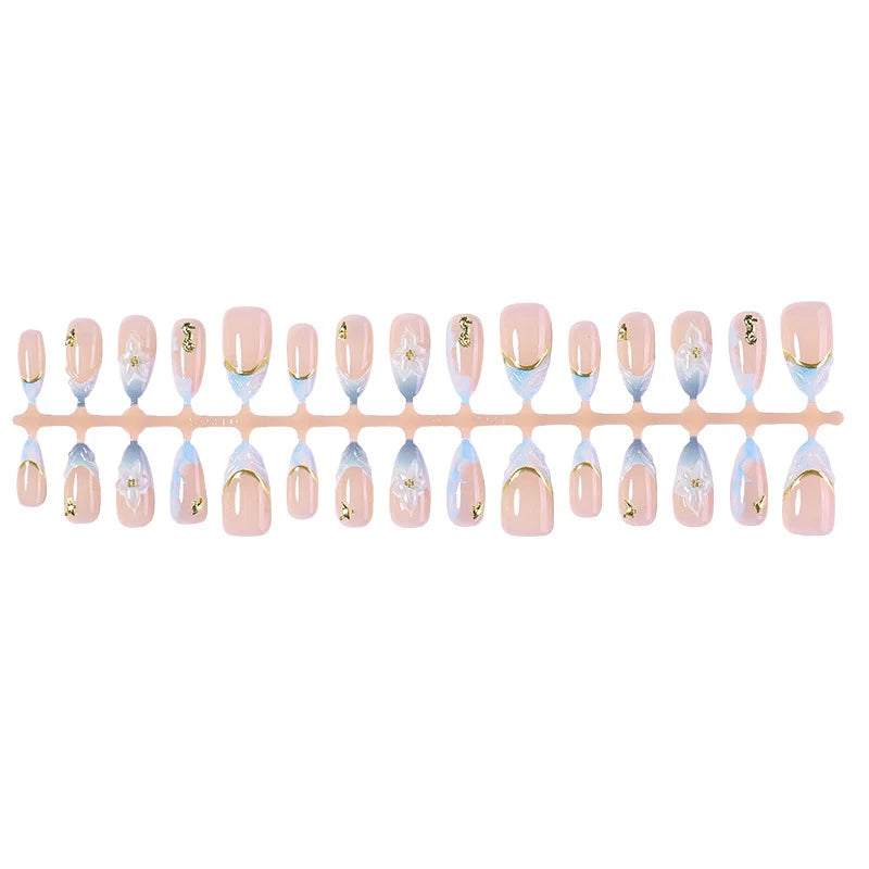 Press-On Nail Set Floral & Gold Accents Full Kit