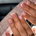 Press-On Nail Set Floral Gold Accents Glue-Free & Reusable