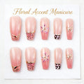 Press-On Nail Set Floral Gold Accents Long-Lasting