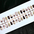 Press-On Nail Set Floral Gold Accents Long-Lasting