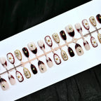 Press-On Nail Set Floral Gold Accents Long-Lasting