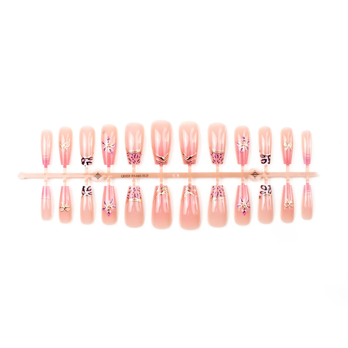 Press-On Nail Set Floral Gold Accents Long-Lasting
