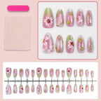 Press-On Nail Set Floral & Gold Accents Multiple Sizes