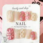 Press-On Nail Set Floral Gold Accents Peel & Stick