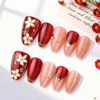 Press-On Nail Set Floral Gold Accents & Reusable