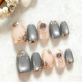 Press-On Nail Set Floral & Gold Accents Reusable