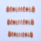 Press-On Nail Set Floral Gold Accents Reusable