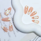 Press-On Nail Set Floral & Gold Accents Reusable 24-Piece