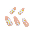 Press-On Nail Set Floral & Gold Accents Reusable 24-Piece