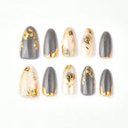 Press-On Nail Set Floral & Gold Accents Reusable