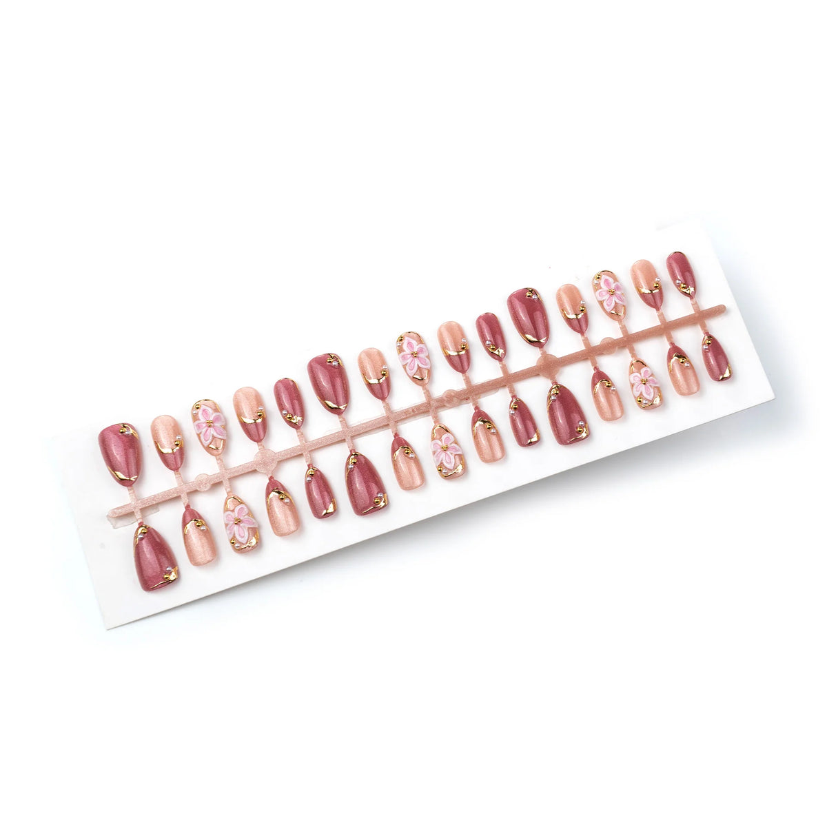 Press-On Nail Set Floral & Gold Accents Reusable