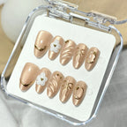 Press-On Nail Set Floral Gold Accents Reusable & Easy Application