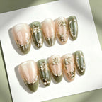 Press-On Nail Set Floral Gold Accents Self-Adhesive