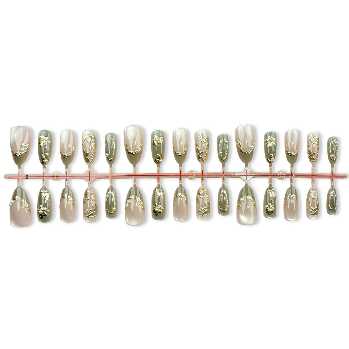 Press-On Nail Set Floral Gold Accents Self-Adhesive
