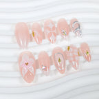 Press-On Nail Set Floral & Gold Accents Skin-Friendly