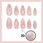Press-On Nail Set Floral & Gold Accents Skin-Friendly