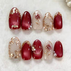 Press-On Nail Set Floral Gold & Pearl Multiple Sizes