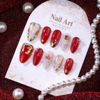 Press-On Nail Set Floral Gold & Pearl Multiple Sizes