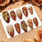 Press-On Nail Set Floral Gold Peel-And-Stick Reusable