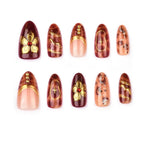 Press-On Nail Set Floral Gold Peel-And-Stick Reusable