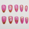 Press-On Nail Set Floral Gold Pre-Glued 24 Pieces