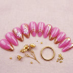 Press-On Nail Set Floral Gold Pre-Glued 24 Pieces
