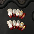 Press-On Nail Set Floral & Gold Reusable Acrylic