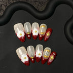 Press-On Nail Set Floral & Gold Reusable Acrylic