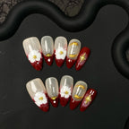 Press-On Nail Set Floral & Gold Reusable Acrylic