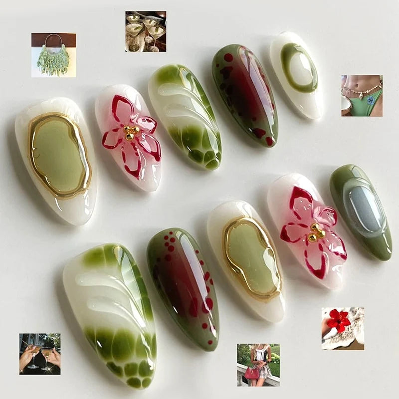 Press-On Nail Set Floral & Gradient 24-Piece Adhesive Strips