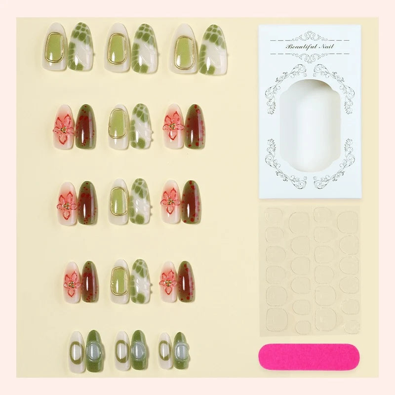 Press-On Nail Set Floral & Gradient 24-Piece Adhesive Strips