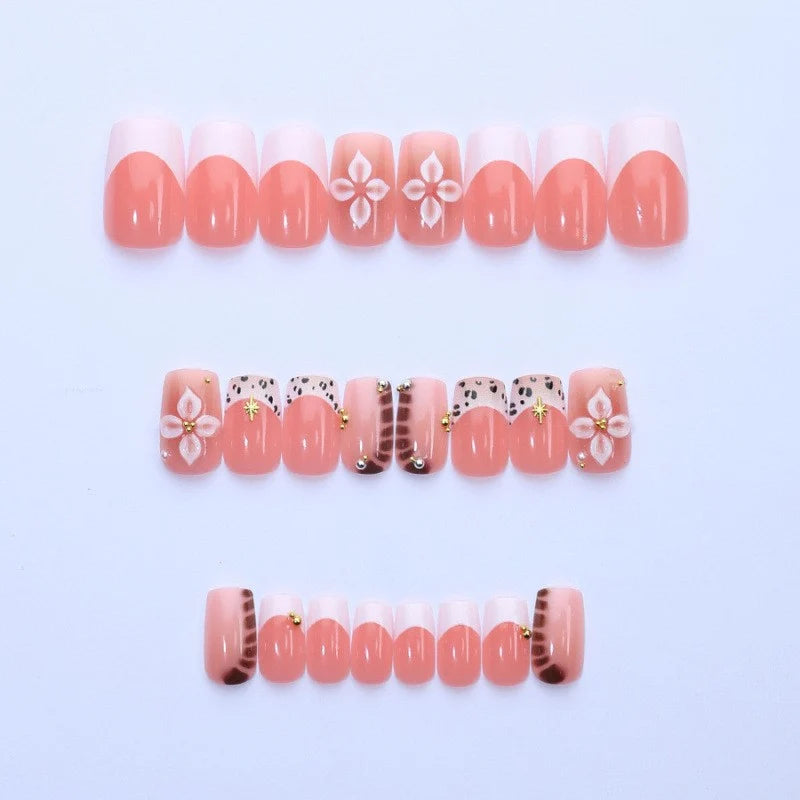 Press-On Nail Set Floral & Gradient No-Glue Reusable