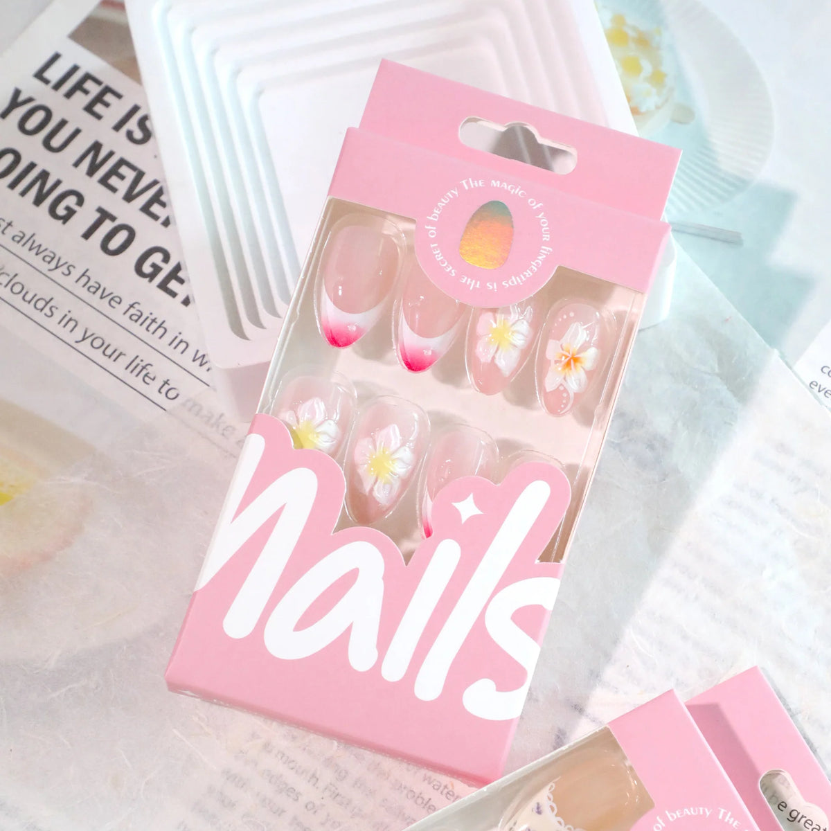 Press-On Nail Set Floral Gradient Self-Adhesive