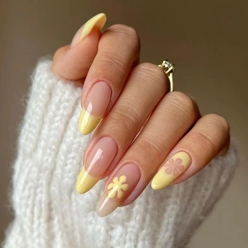 Press-On Nail Set Floral Gradient Stiletto Reusable