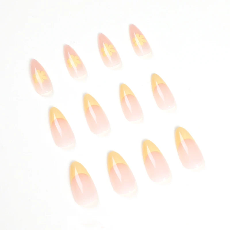 Press-On Nail Set Floral Gradient Stiletto Reusable