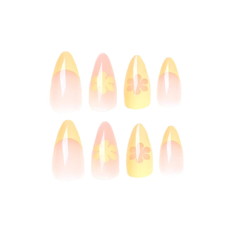 Press-On Nail Set Floral Gradient Stiletto Reusable