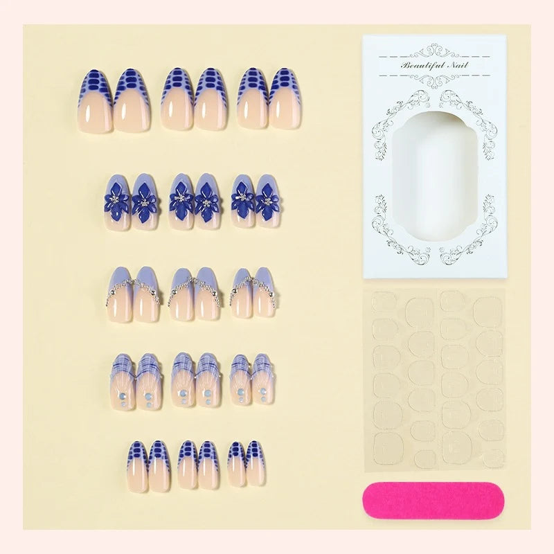 Press-On Nail Set Floral & Graphic Designs Adhesive Strips