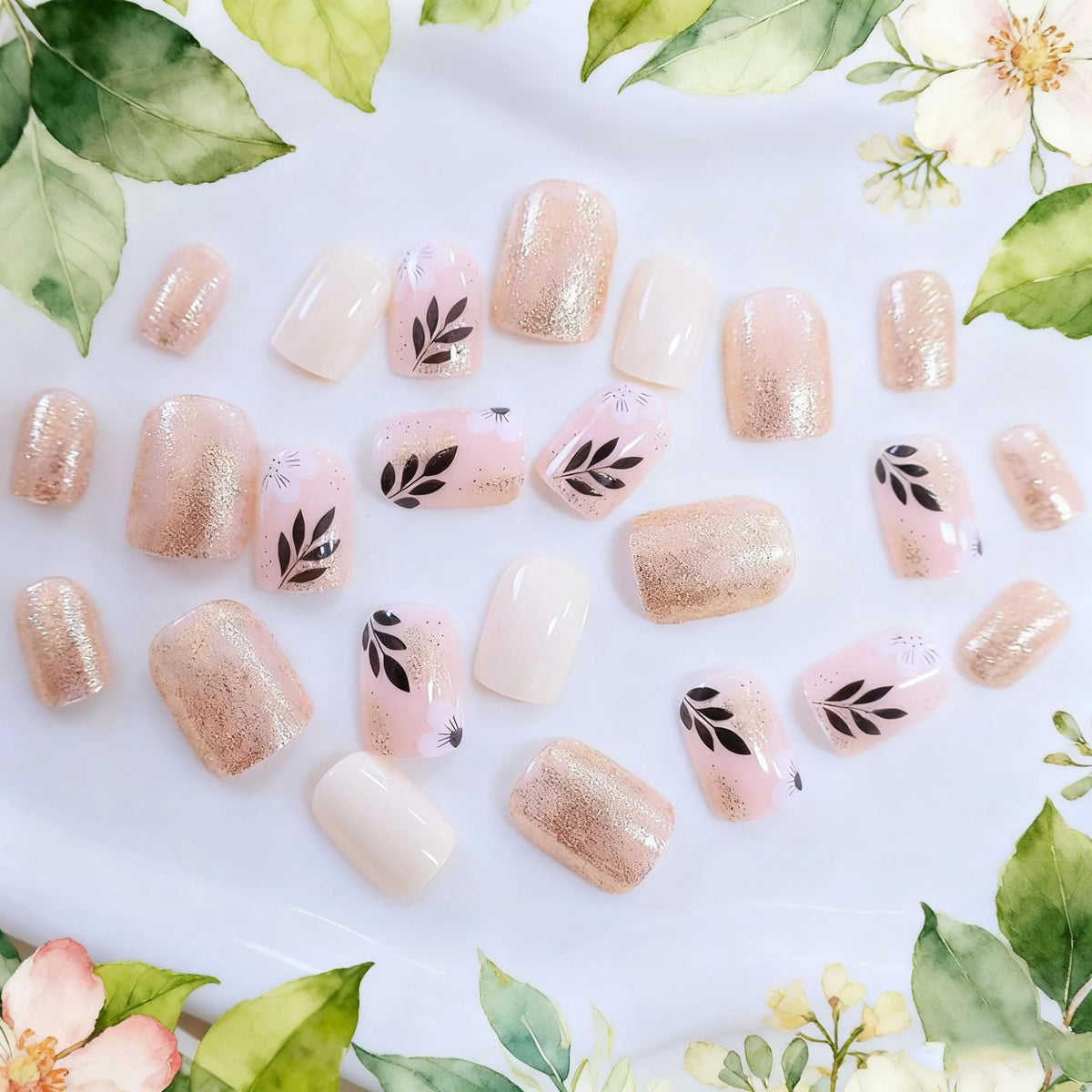 Press-On Nail Set Floral Graphic Quick Application Long-Lasting Wear