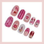 Press-On Nail Set Floral & Heart Designs 16-Piece