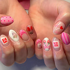 Press-On Nail Set Floral & Heart Designs 16-Piece