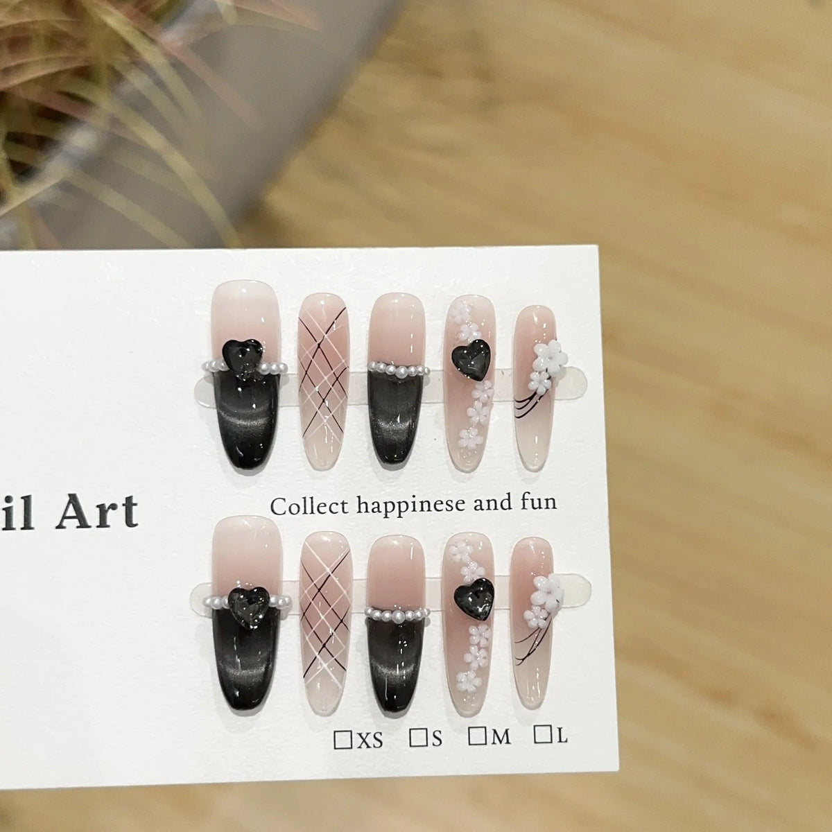 Press-On Nail Set Floral & Heart Designs Easy Application