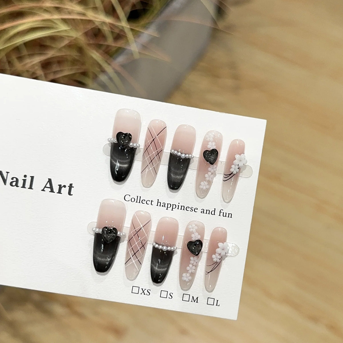Press-On Nail Set Floral & Heart Designs Easy Application