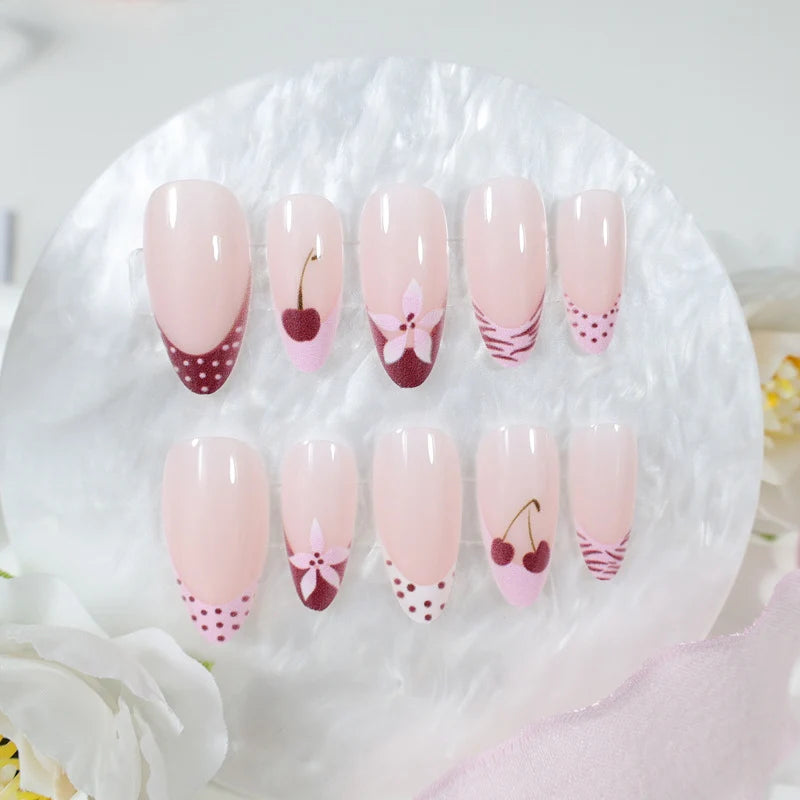 Press-On Nail Set Floral Heart Polka Dot Easy Application