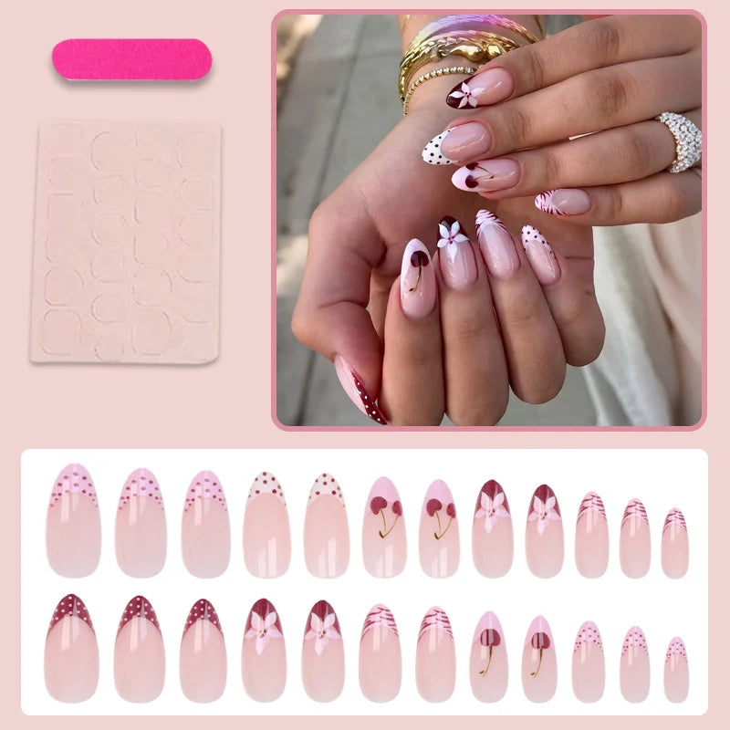 Press-On Nail Set Floral Heart Polka Dot Easy Application