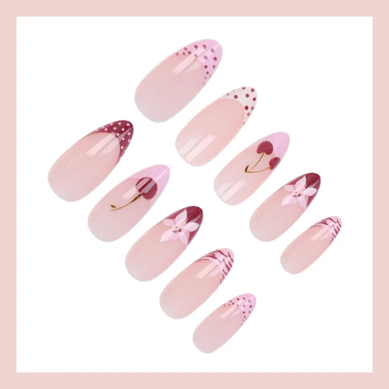 Press-On Nail Set Floral Heart Polka Dot Easy Application