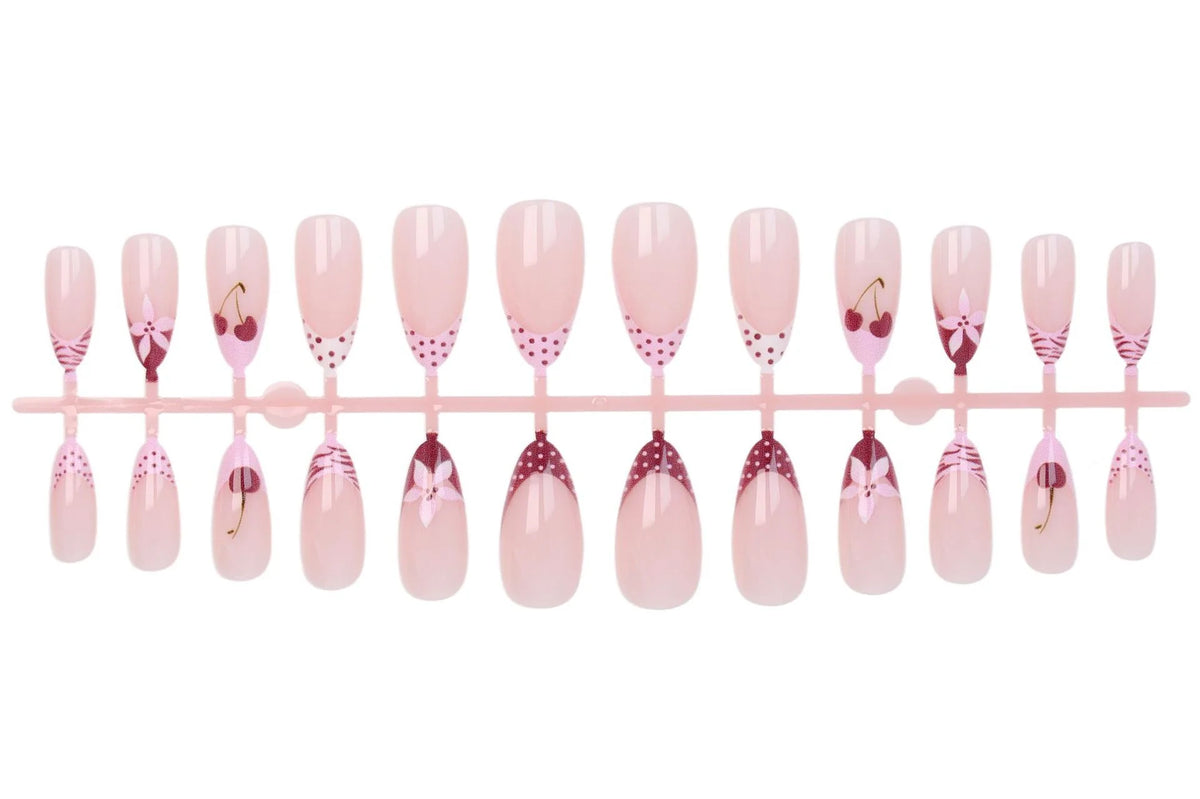 Press-On Nail Set Floral Heart Polka Dot Easy Application