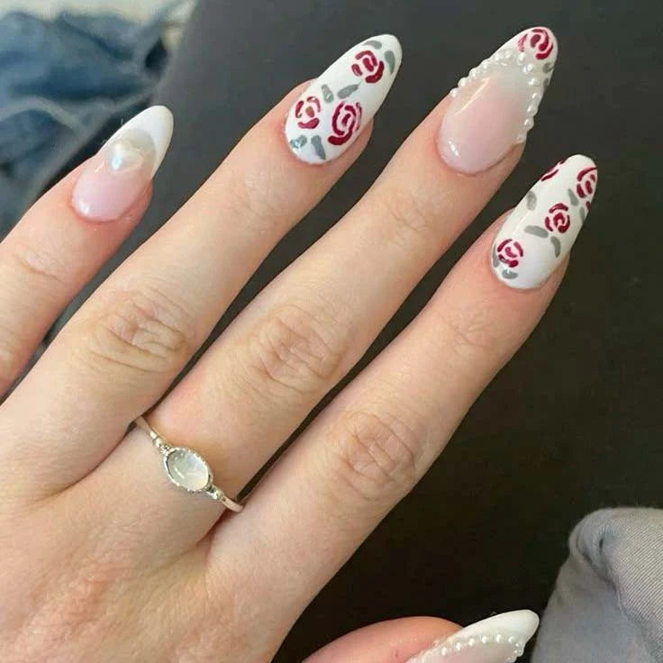 Press-On Nail Set Floral Jelly Finish Easy Application