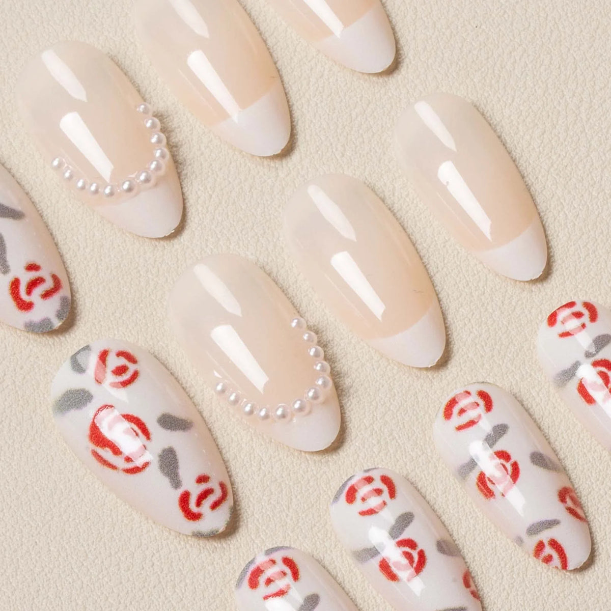 Press-On Nail Set Floral Jelly Finish Easy Application