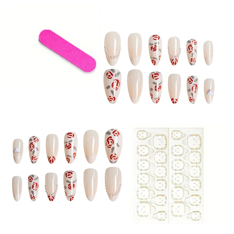 Press-On Nail Set Floral Jelly Finish Easy Application