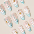 Press-On Nail Set Floral Jelly Finish Ready Adhesive